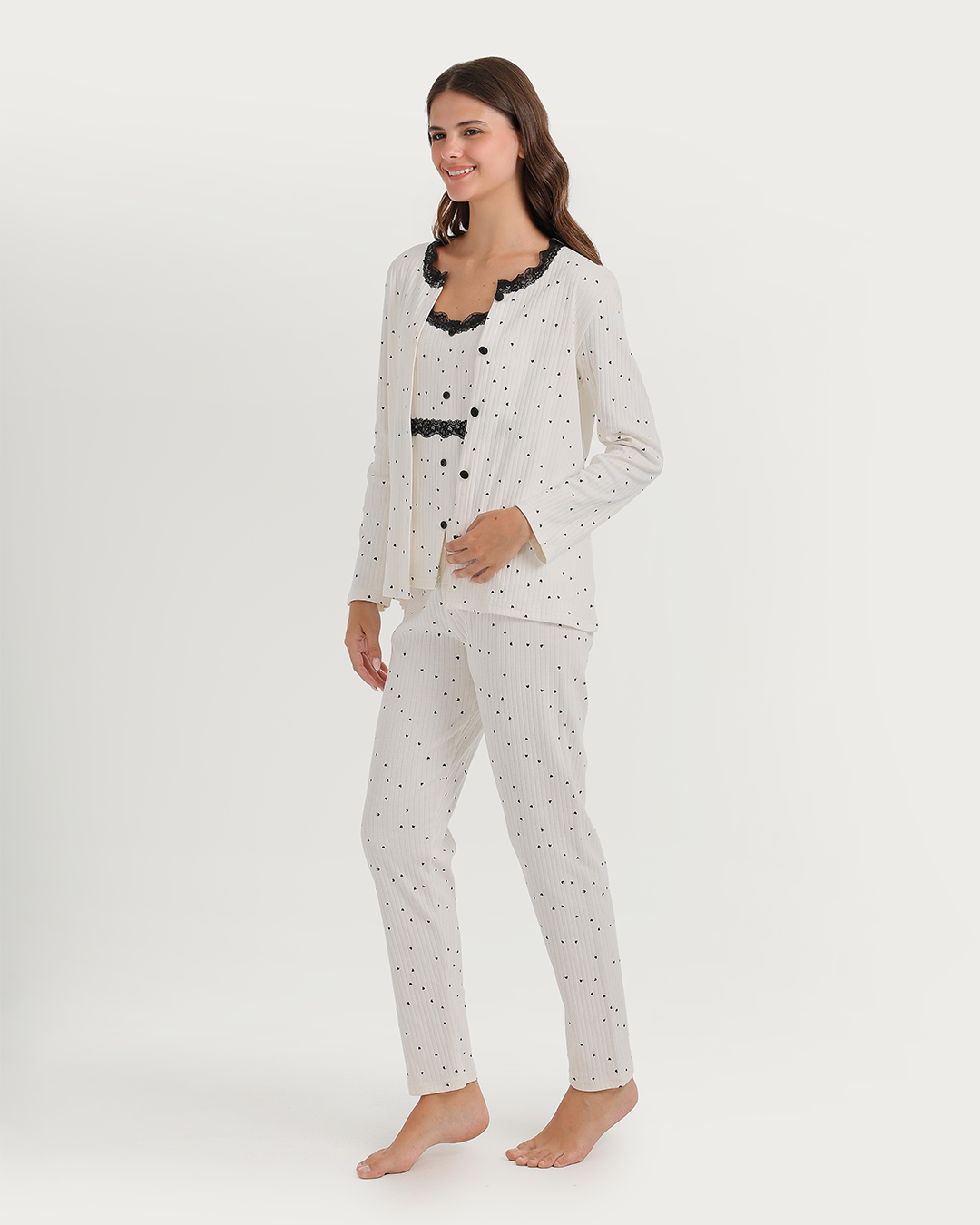3-piece pajamas with heart print