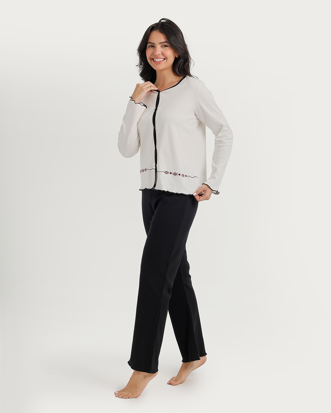 Pajama women's boutons ruban rose