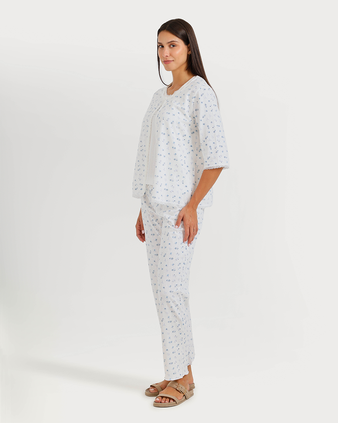 Women's 3/4 sleeve pajama with camisole, pants, and jacquard jacket