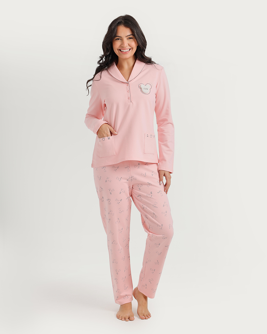 Polo collar pajamas with teddy bear embroidery