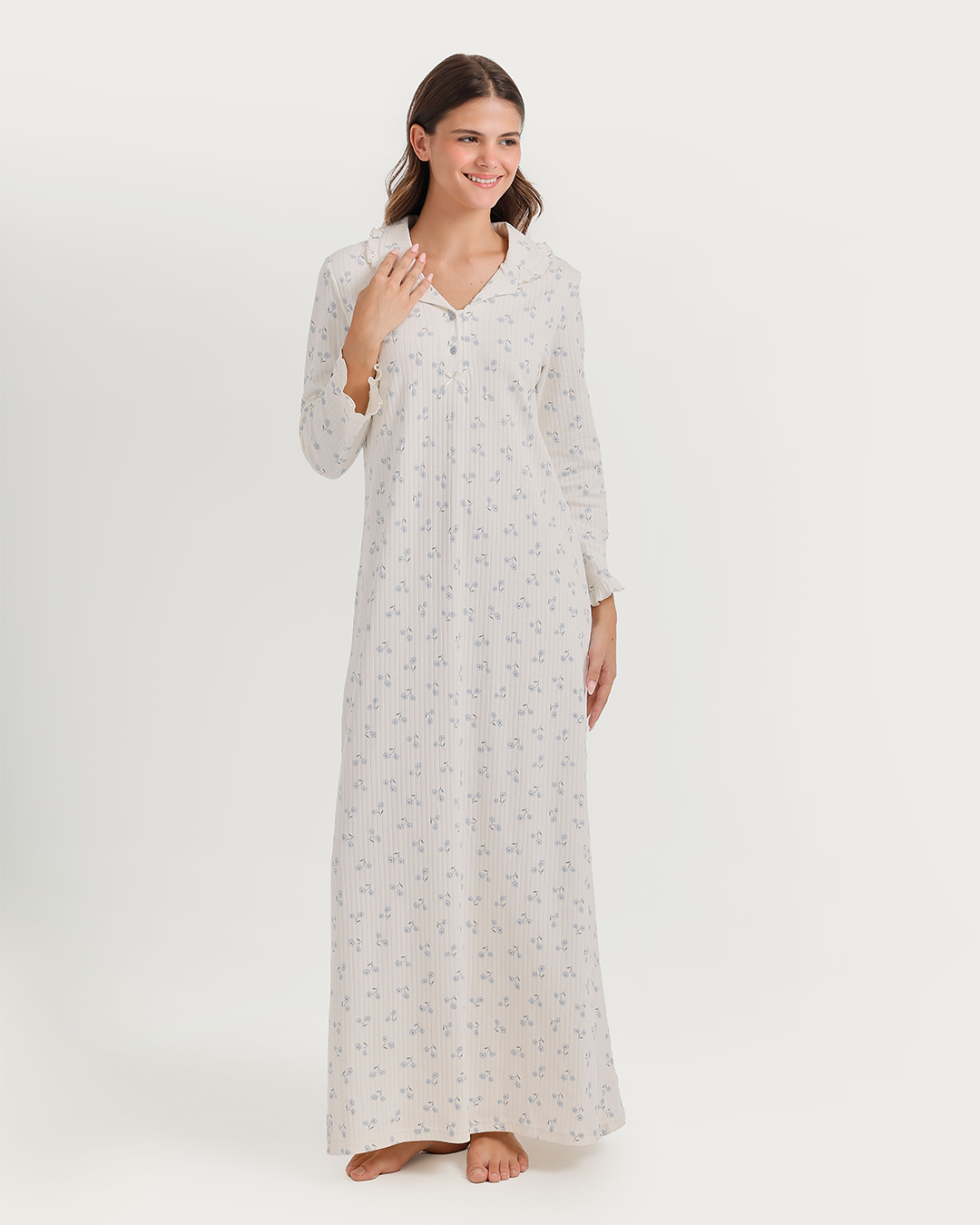 Ribbed nightgown with floral print