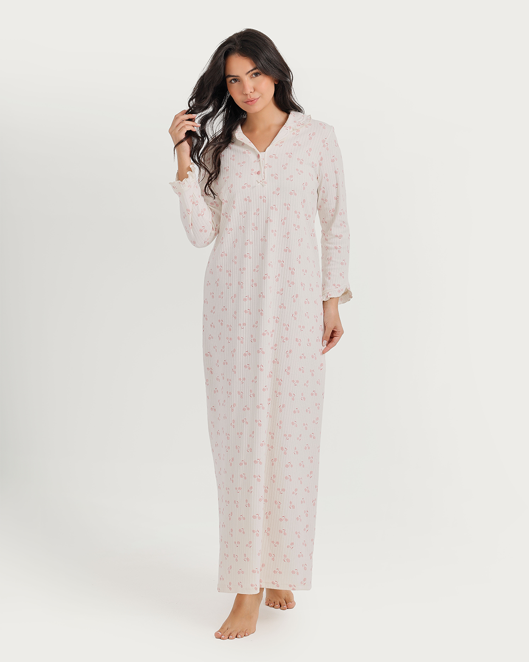 Ribbed nightgown with floral print