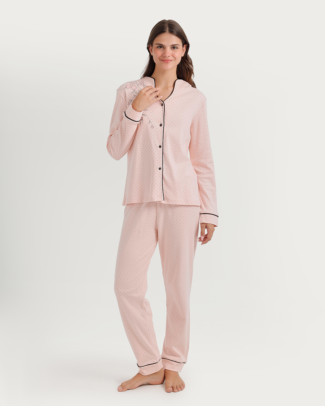 Polka-dot pajamas with notched collar