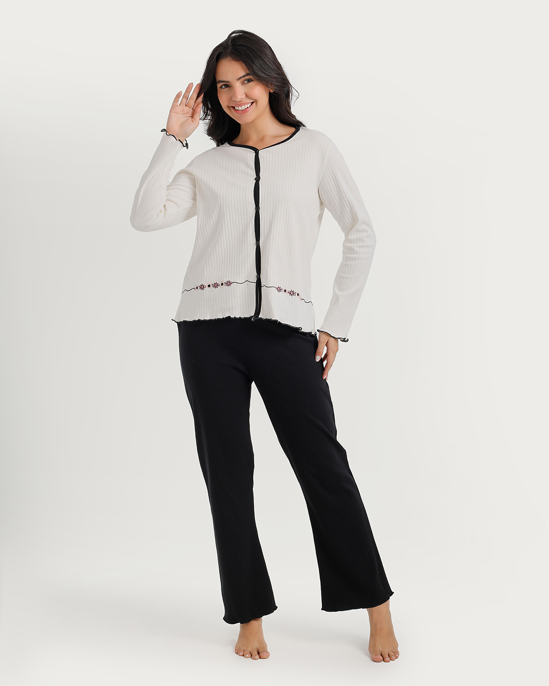 Pajama women's boutons ruban rose
