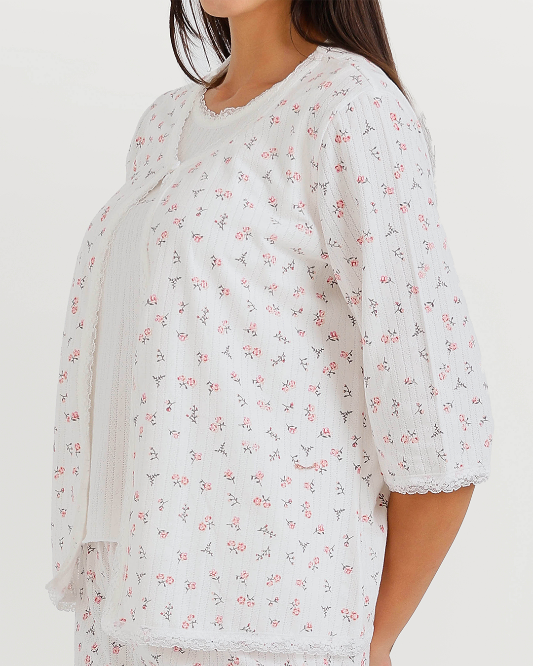 Women's 3/4 sleeve pajama with camisole, pants, and jacquard jacket