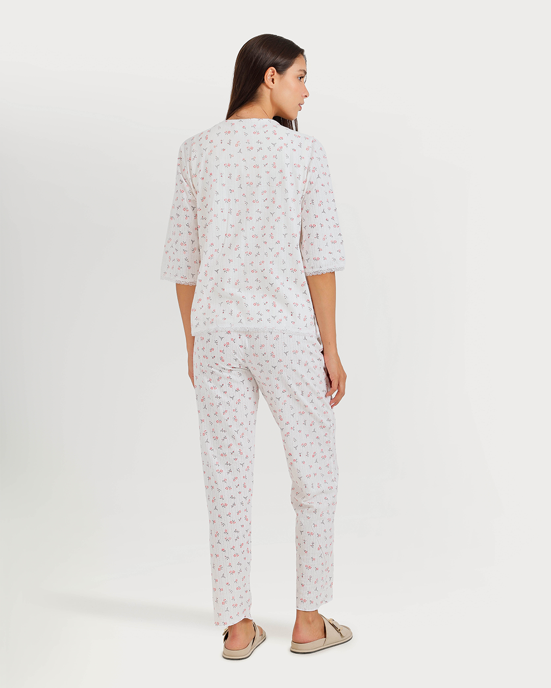 Women's 3/4 sleeve pajama with camisole, pants, and jacquard jacket