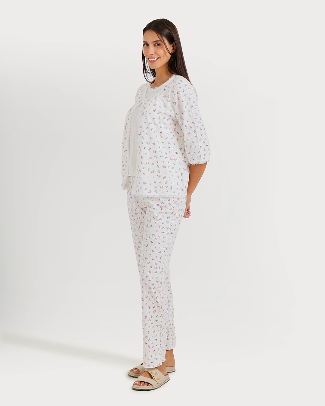 Women's 3/4 sleeve pajama with camisole, pants, and jacquard jacket