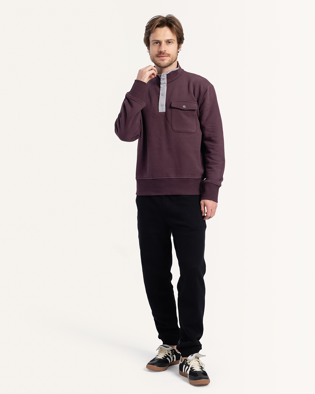 High-neck outwear set with snap buttons