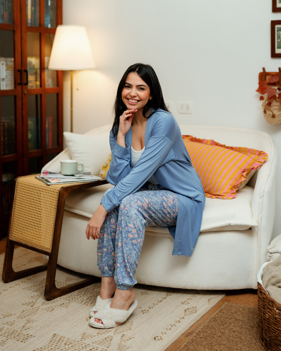 بيجاما حريمي 3 قطع اشكال هندسيه و ورود