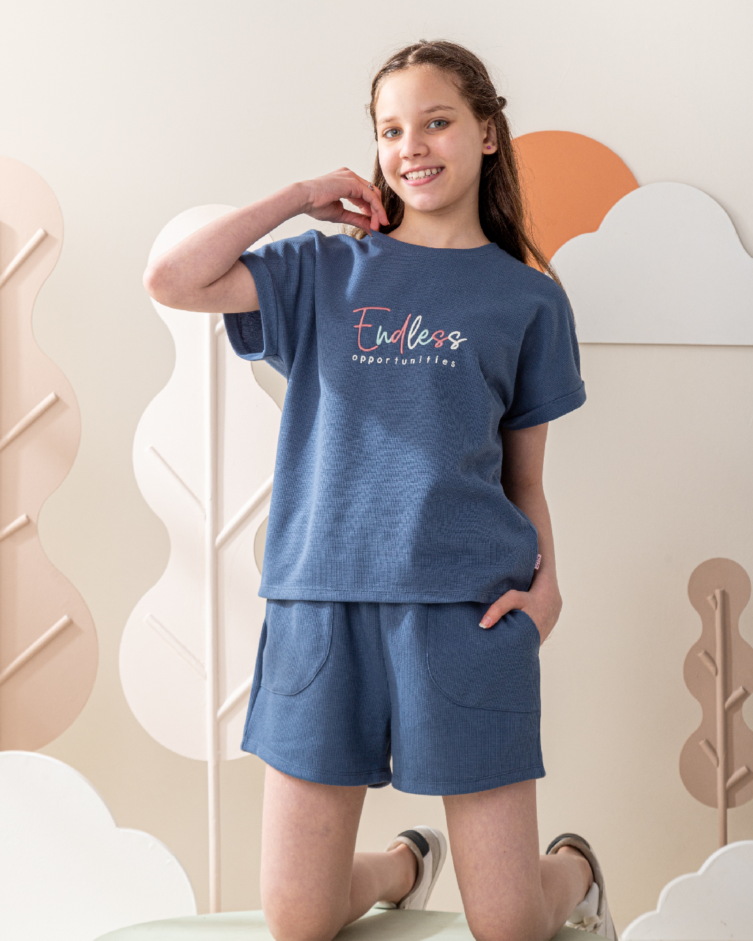 طقم شورت جاكارد كتف ساقط