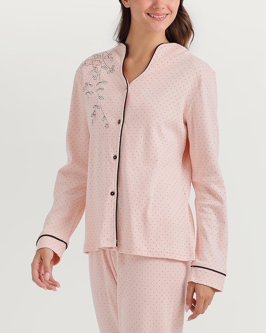 Polka-dot pajamas with notched collar