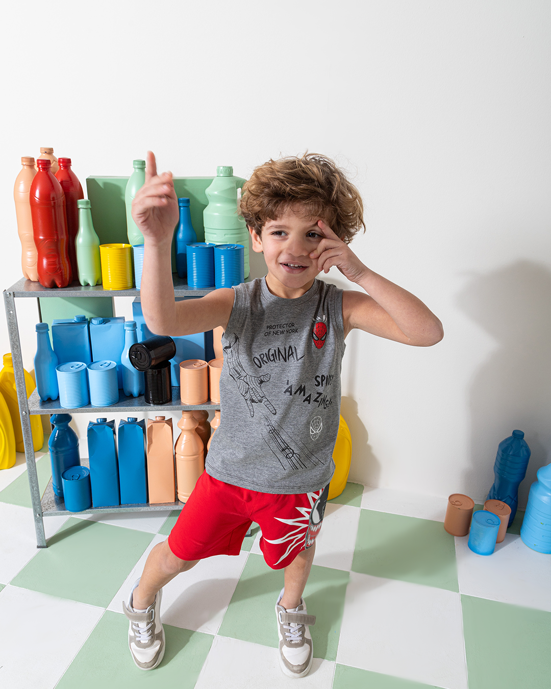 MARVY Original Spider Man بيجامة اولادي وسط شانيه