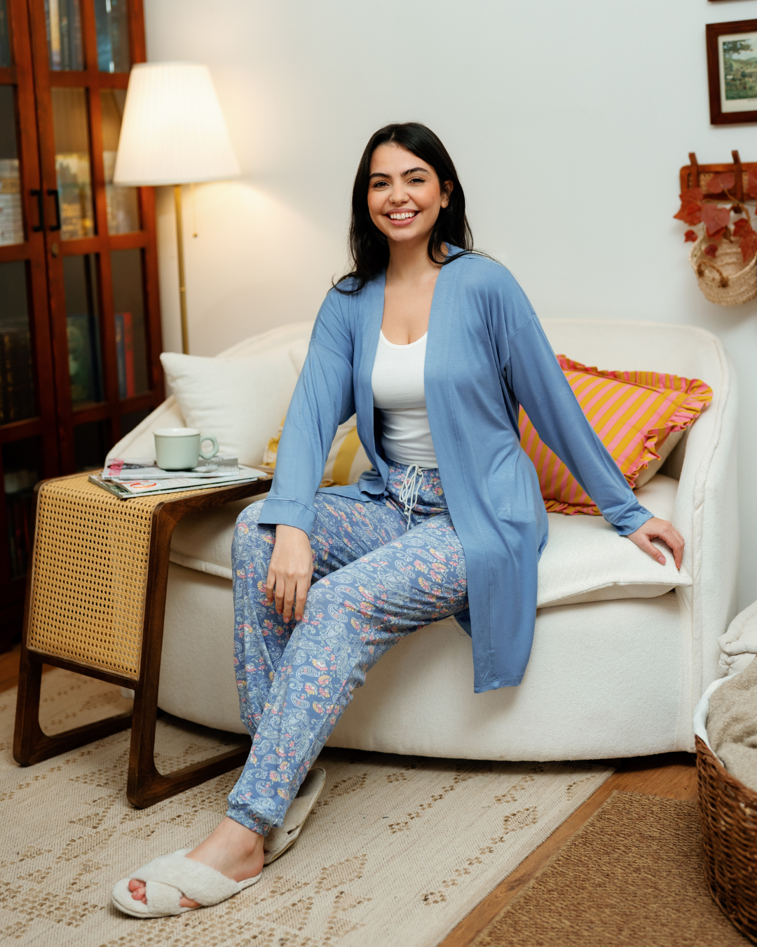 بيجاما حريمي 3 قطع اشكال هندسيه و ورود