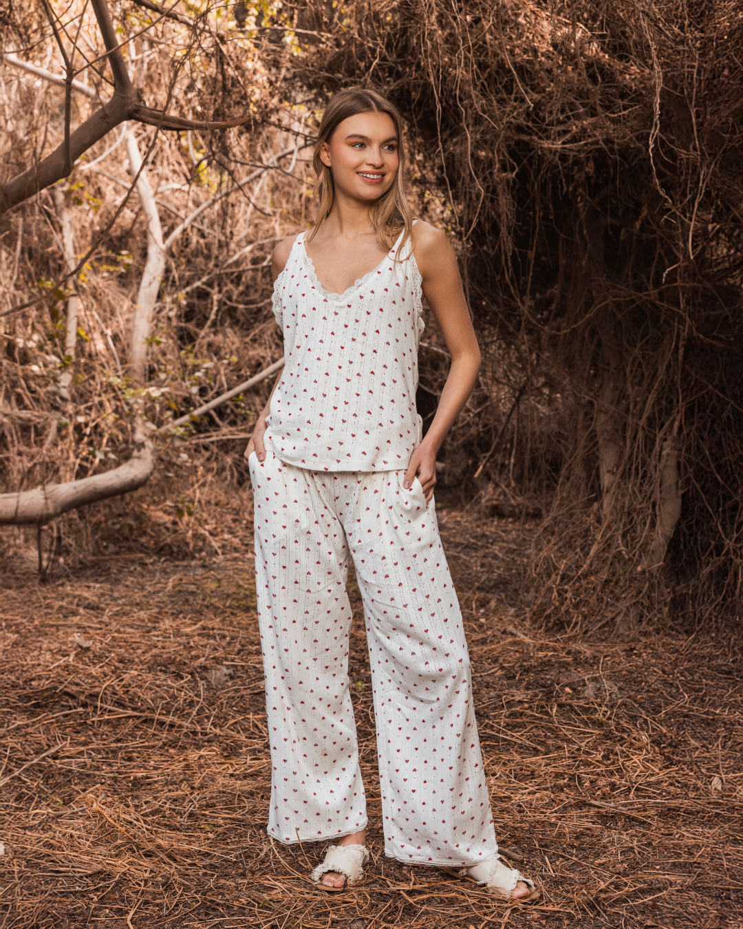 Mini hearts Pajama Pants and strap top Pointelle