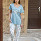 Women's pajamas, half sleeves, leafy pants