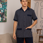Classic men's pajamas with open half-sleeve buttons and diamond trousers