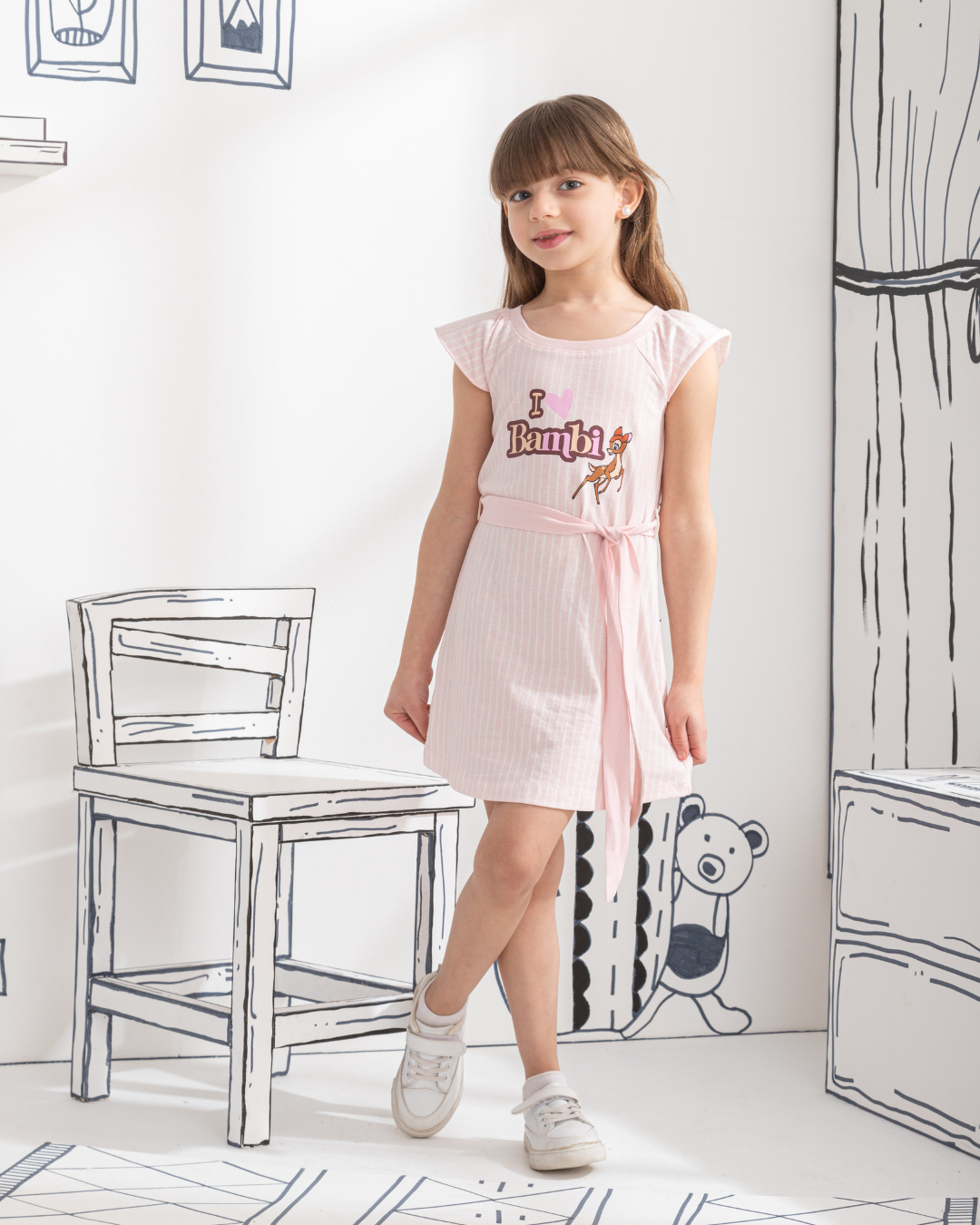 i love Bambi قميص نوم بناتي مطبوع مقلم