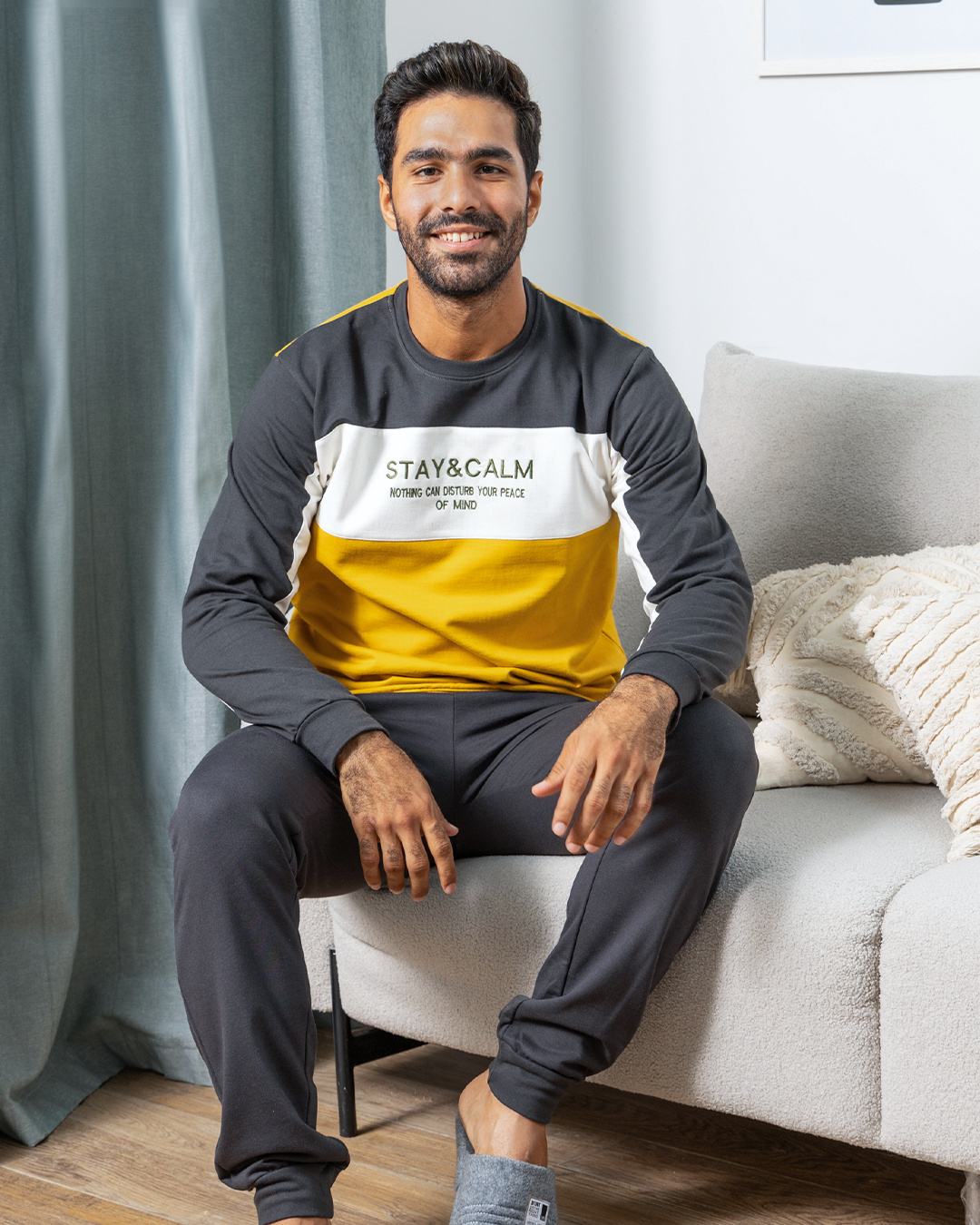 STAY CALM Men's pajamas, chest pieces + embroidery sleeves