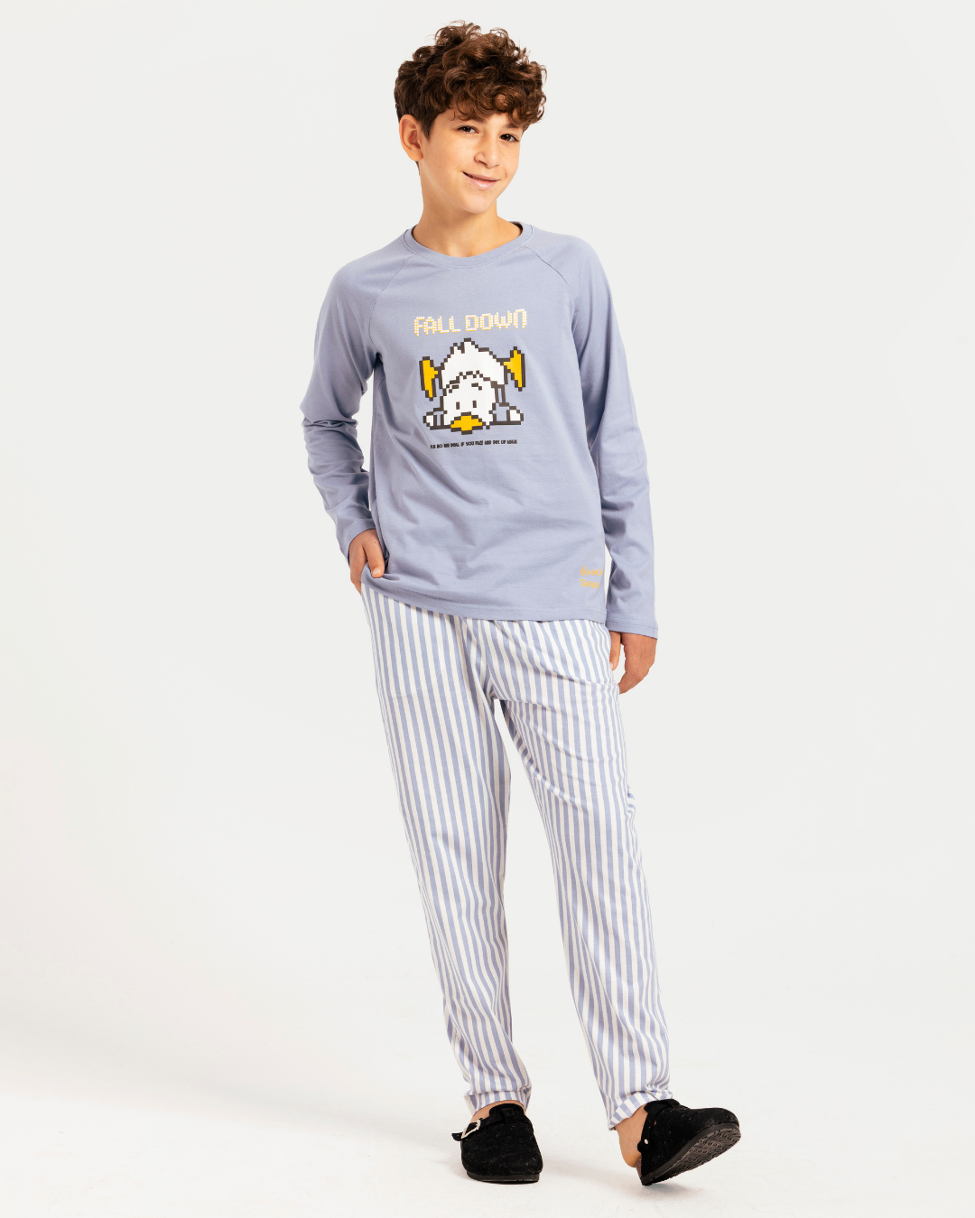 Junior boys' long-sleeve pajama with striped pants