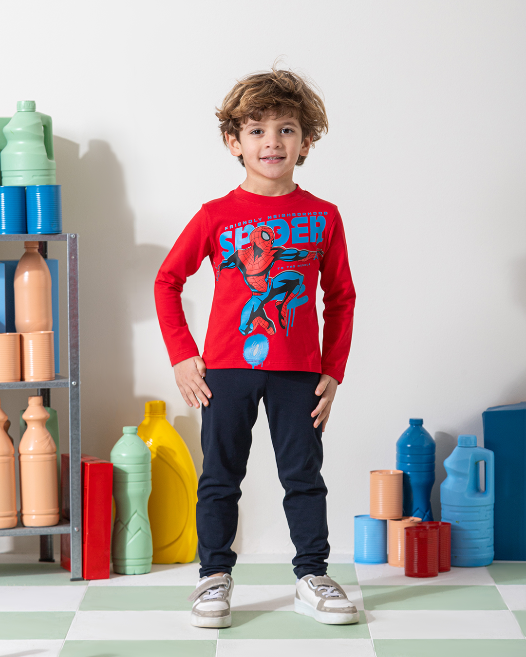 MARVY Spider man بيجامة اولادي وسط خريفي احمر