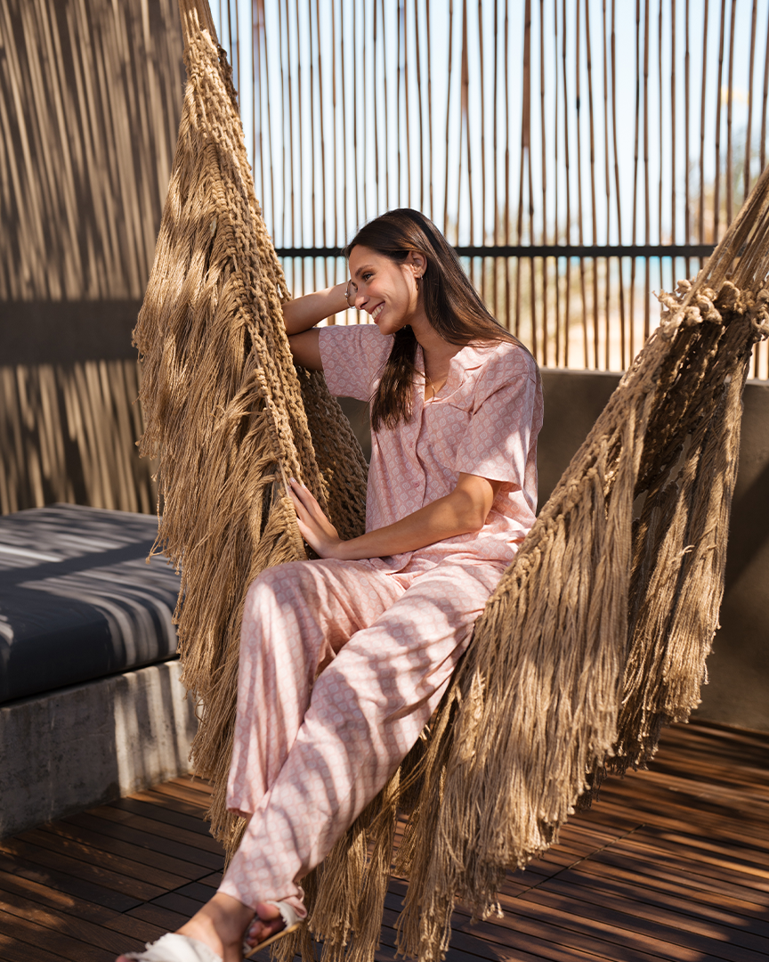 Blue andalusian Women's pajamas with half sleeves and buttons