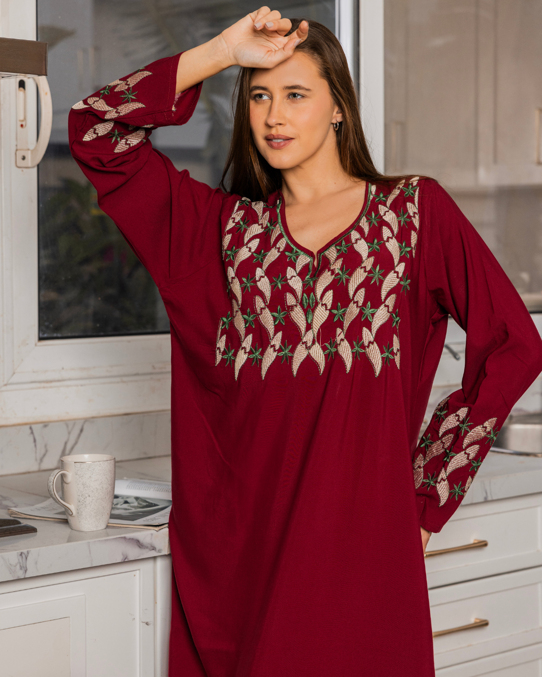 قميص داكرون سادة بكم مطرز طويل 7