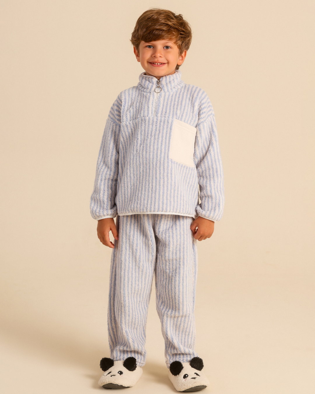 Boys' striped pajamas with long sleeves and a zipper