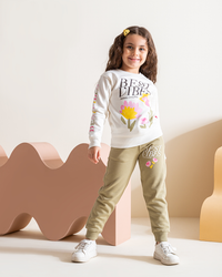 Best vibes Girls' pajamas, Rowand Milton, 2 printed cuts on the chest, cuffs and sleeves + printed trousers