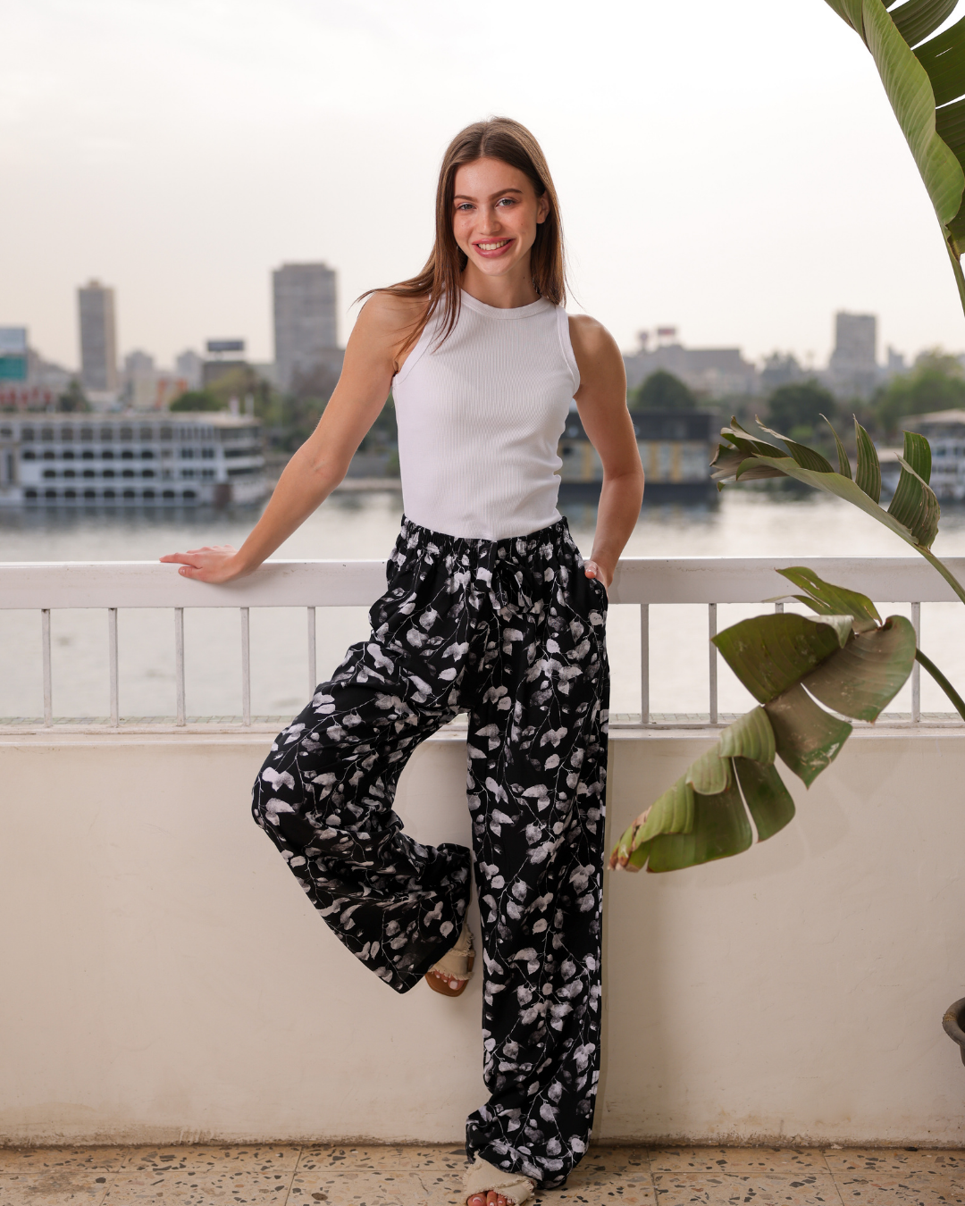 بنطلون فسكوز حريمي مشجر