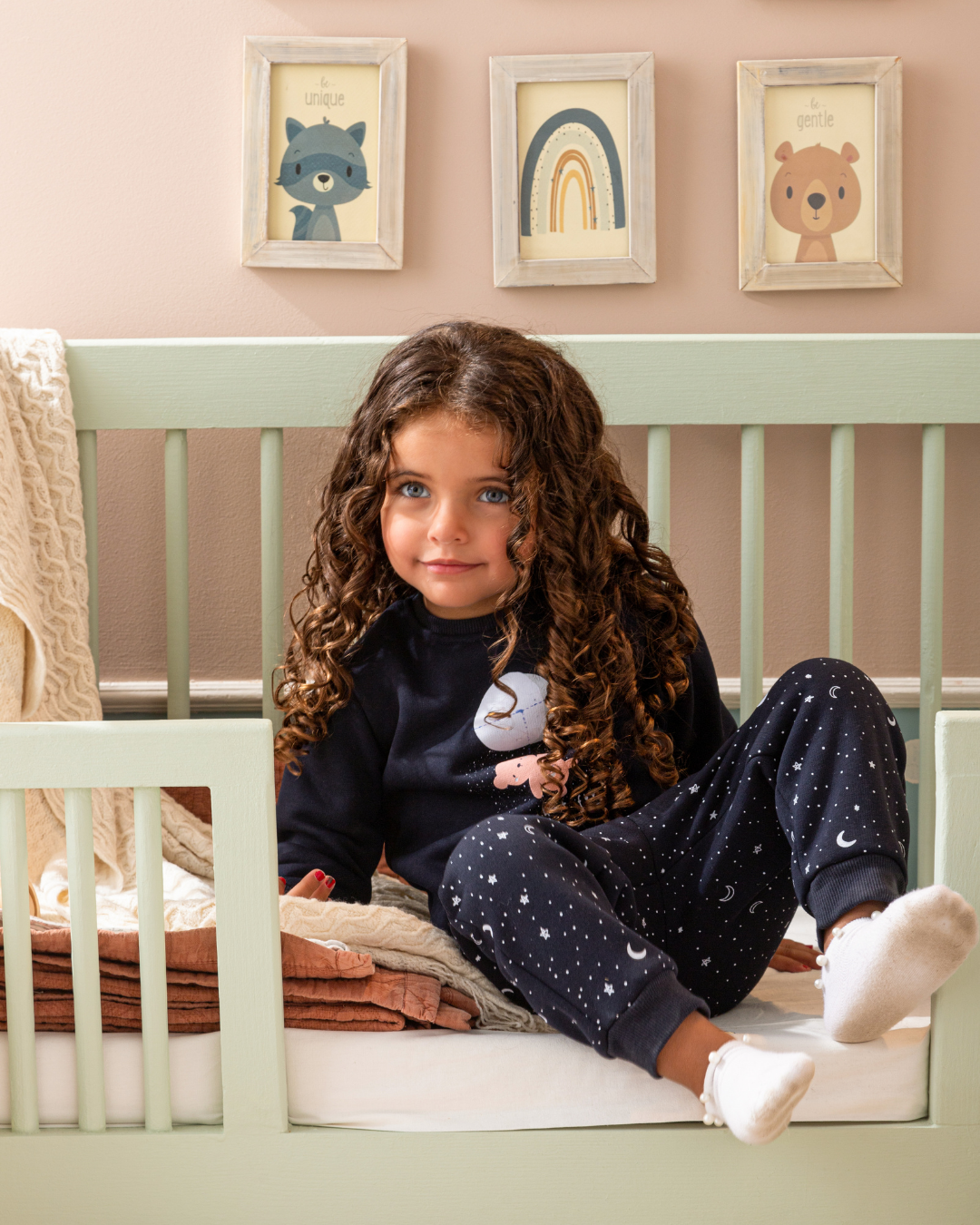 Shoot for the moon baby girls' melton cotton pajamas