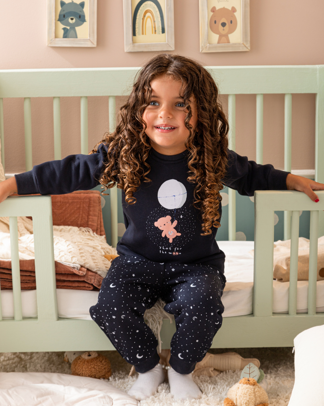 Shoot for the moon baby girls' melton cotton pajamas