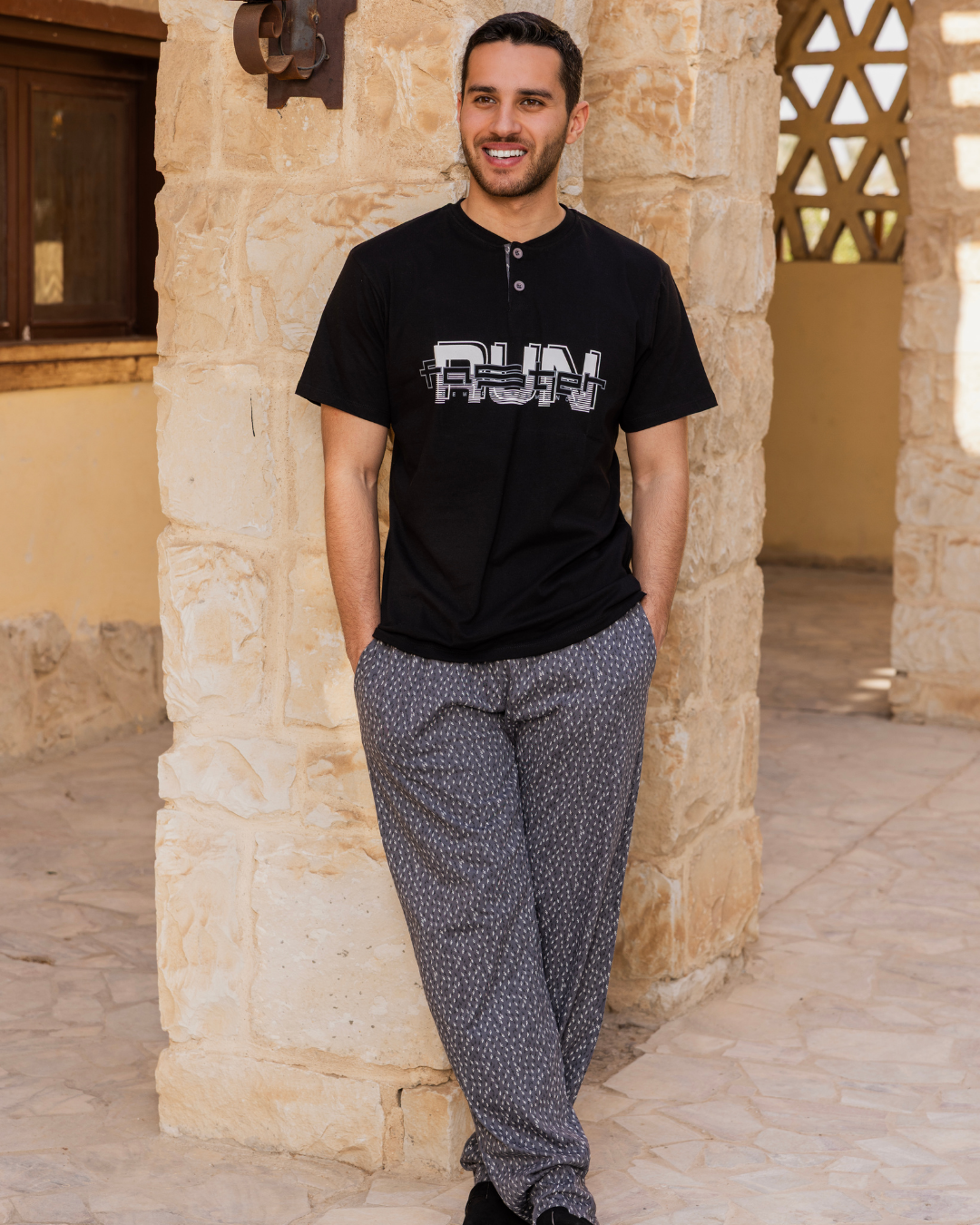 run men's half-sleeve pajamas and polo pants