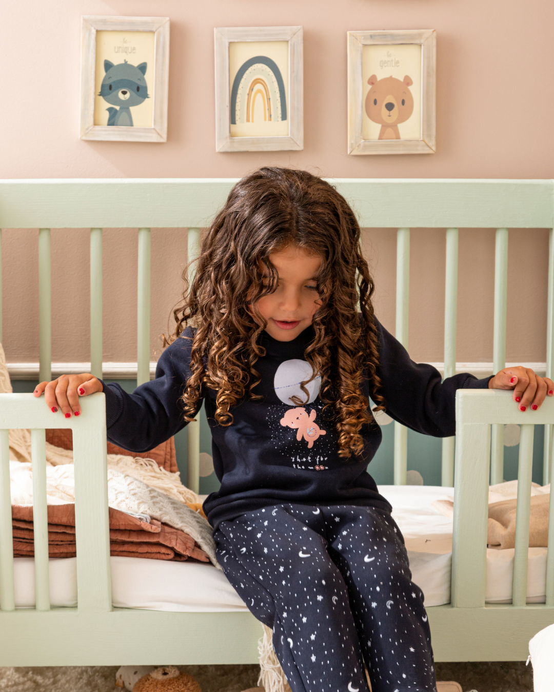 Shoot for the moon baby girls' melton cotton pajamas