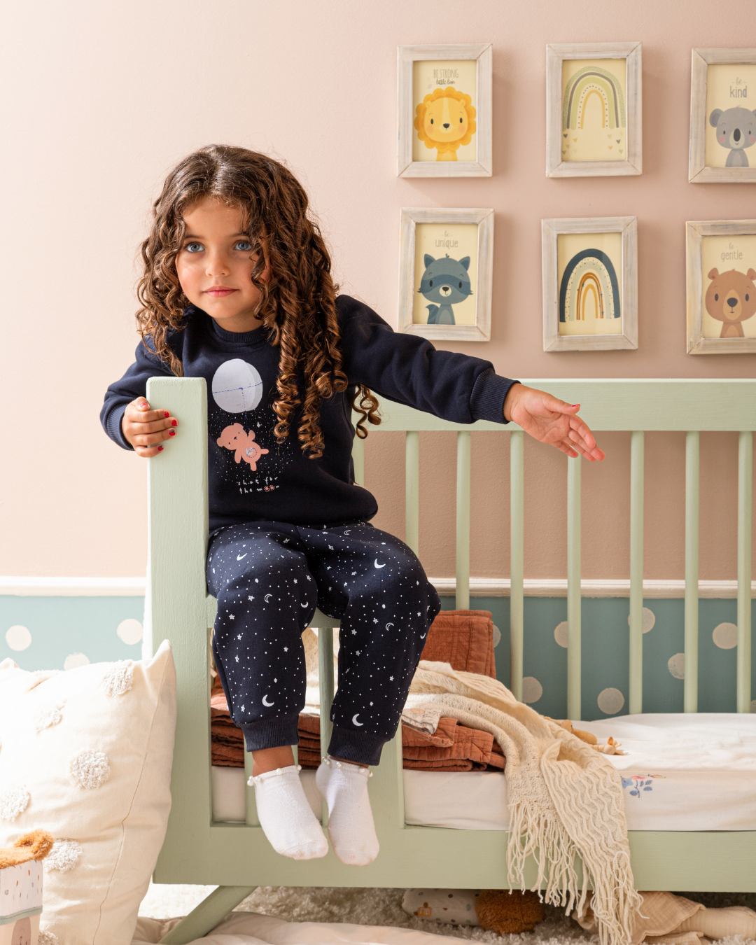 Shoot for the moon baby girls' melton cotton pajamas