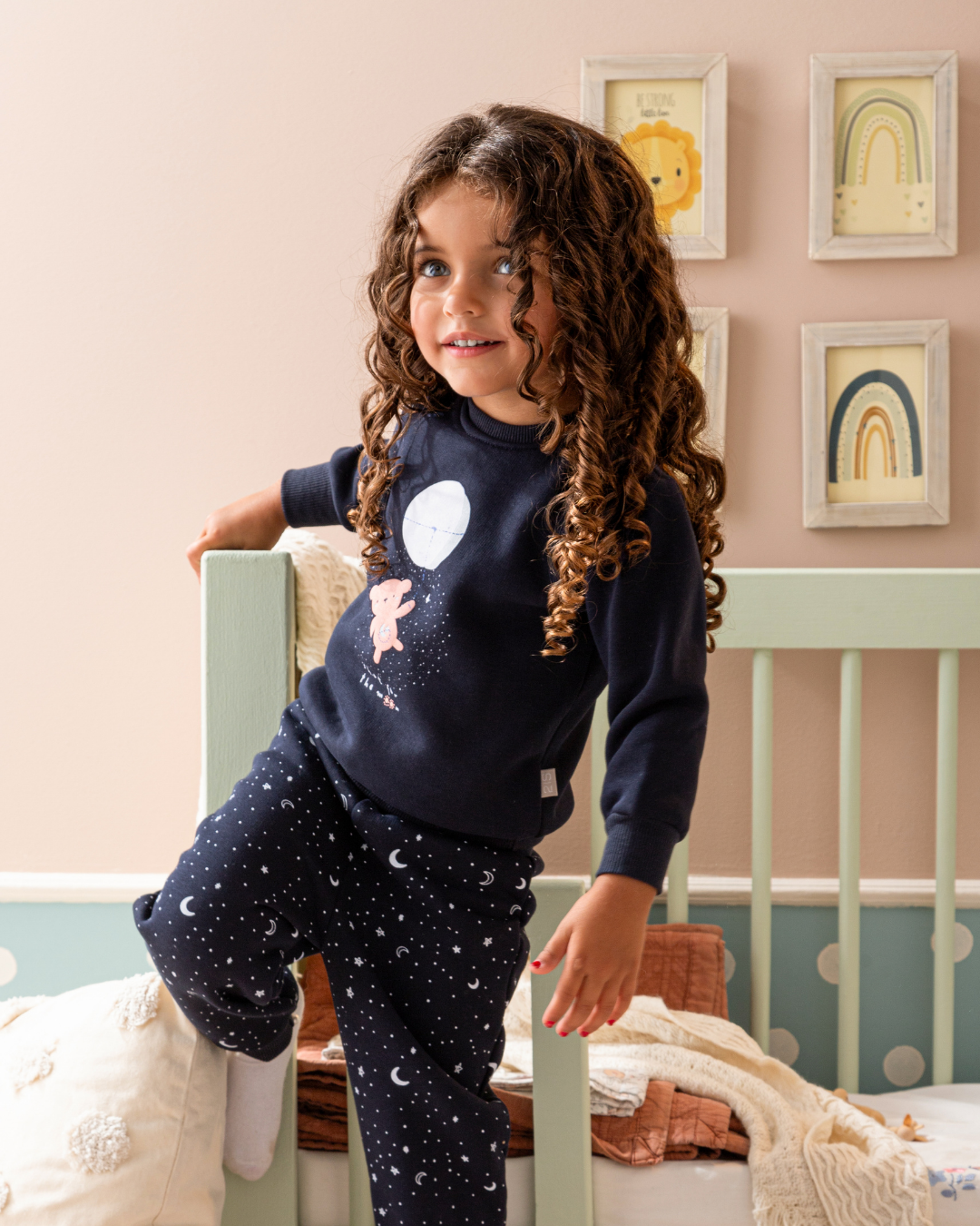 Shoot for the moon baby girls' melton cotton pajamas