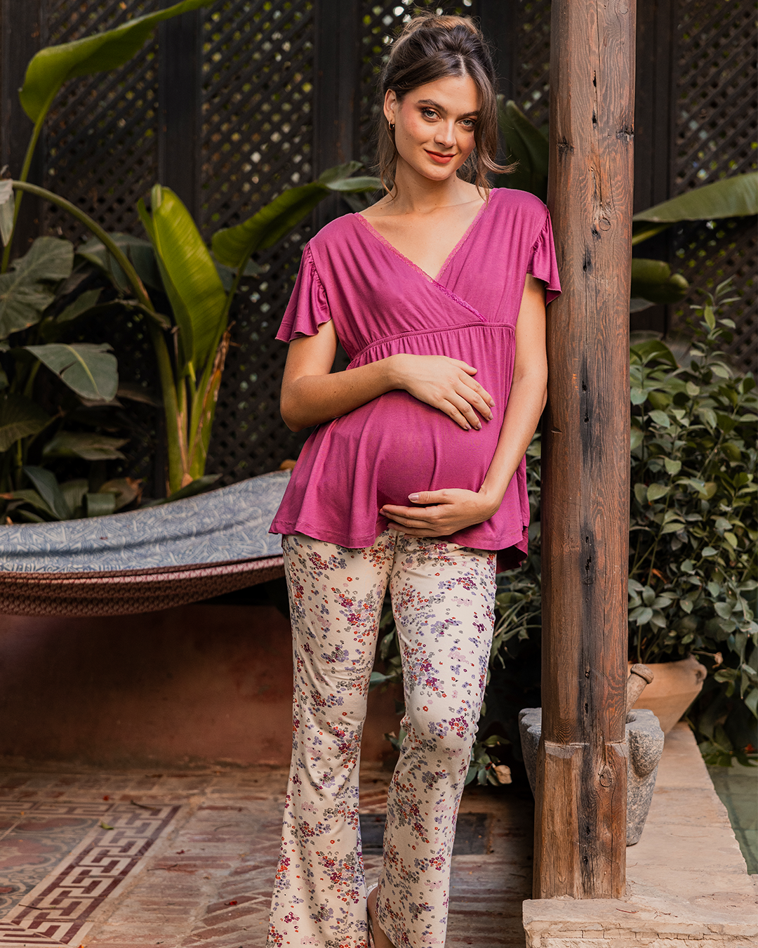 Mini Flowers بيجاما حريمي للحمل نص كم *بنطلون مطبوع فسكوز ليكرا