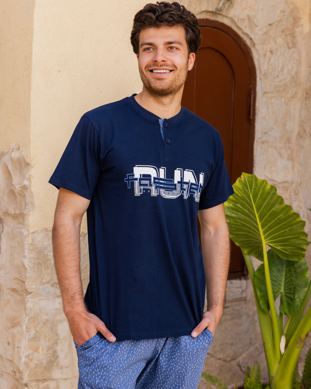 run men's half-sleeve pajamas and polo pants