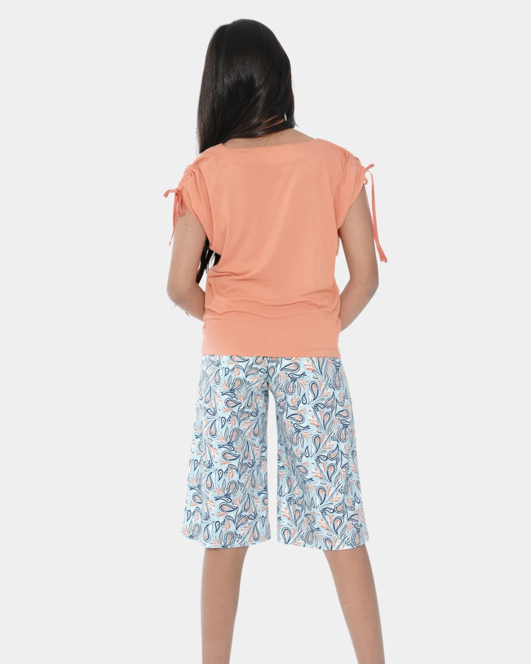 Blue Paisley بيجامه بناتي تيشرت كات وبنتاكور مطبوع