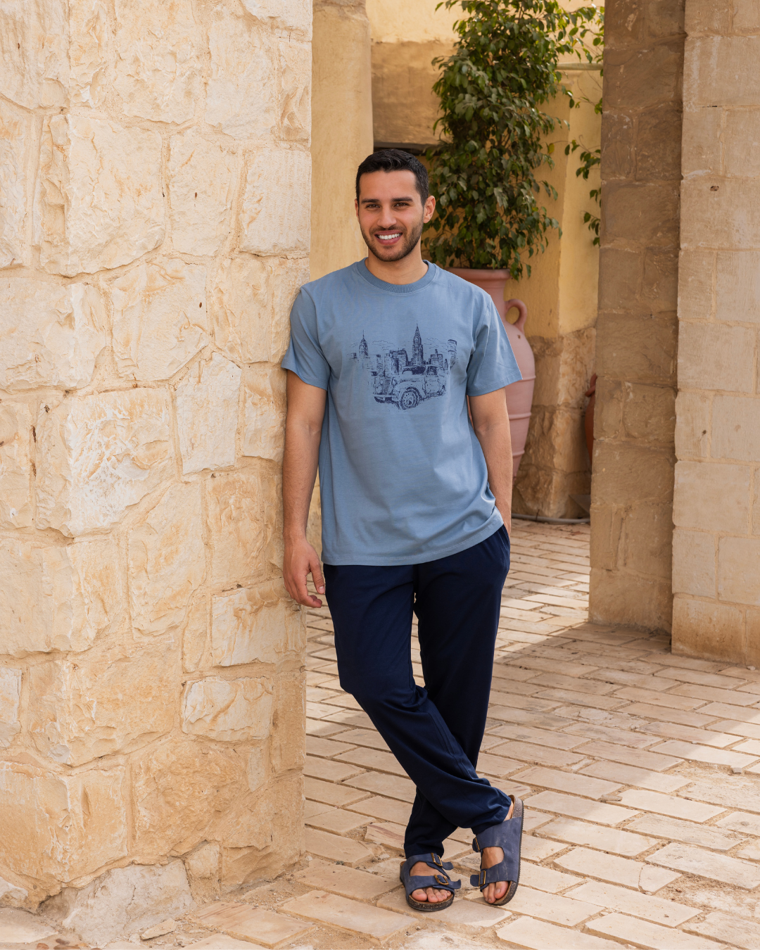 roads and car men's pajamas, sleeves and pants