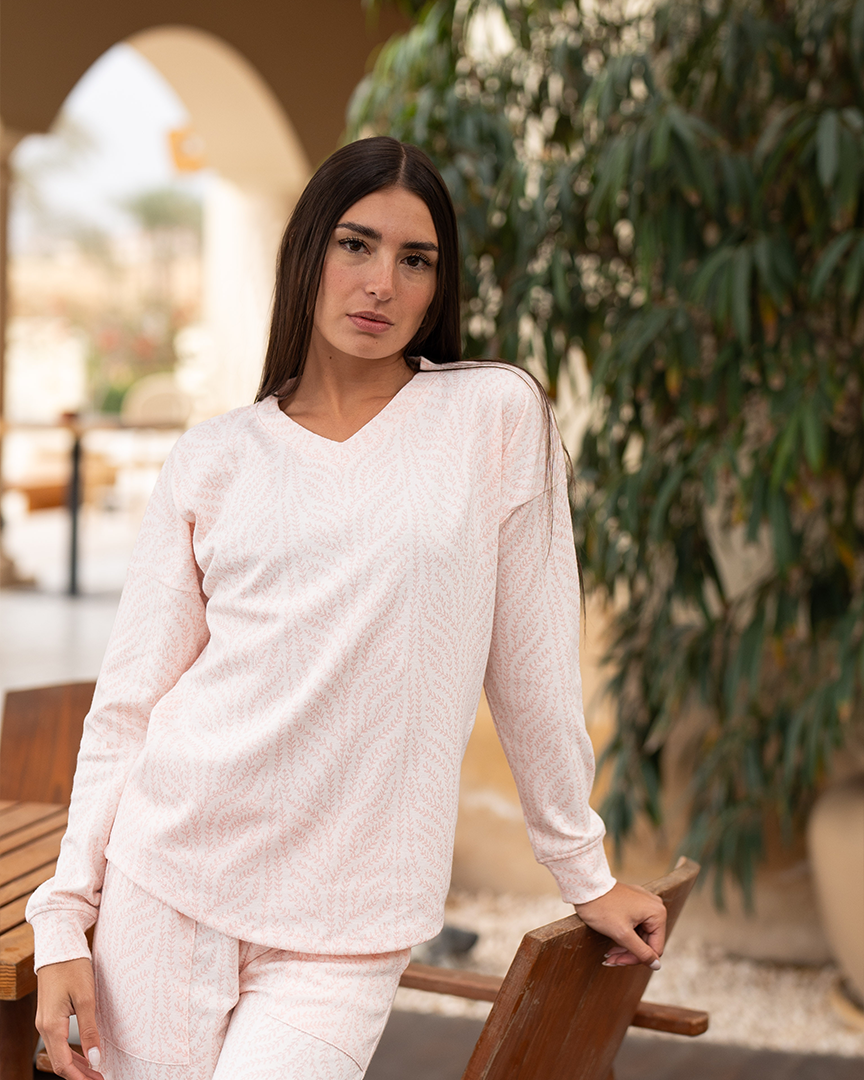 Jacquard Leaves بيجاما حريمي جاكار مطبوع فروع