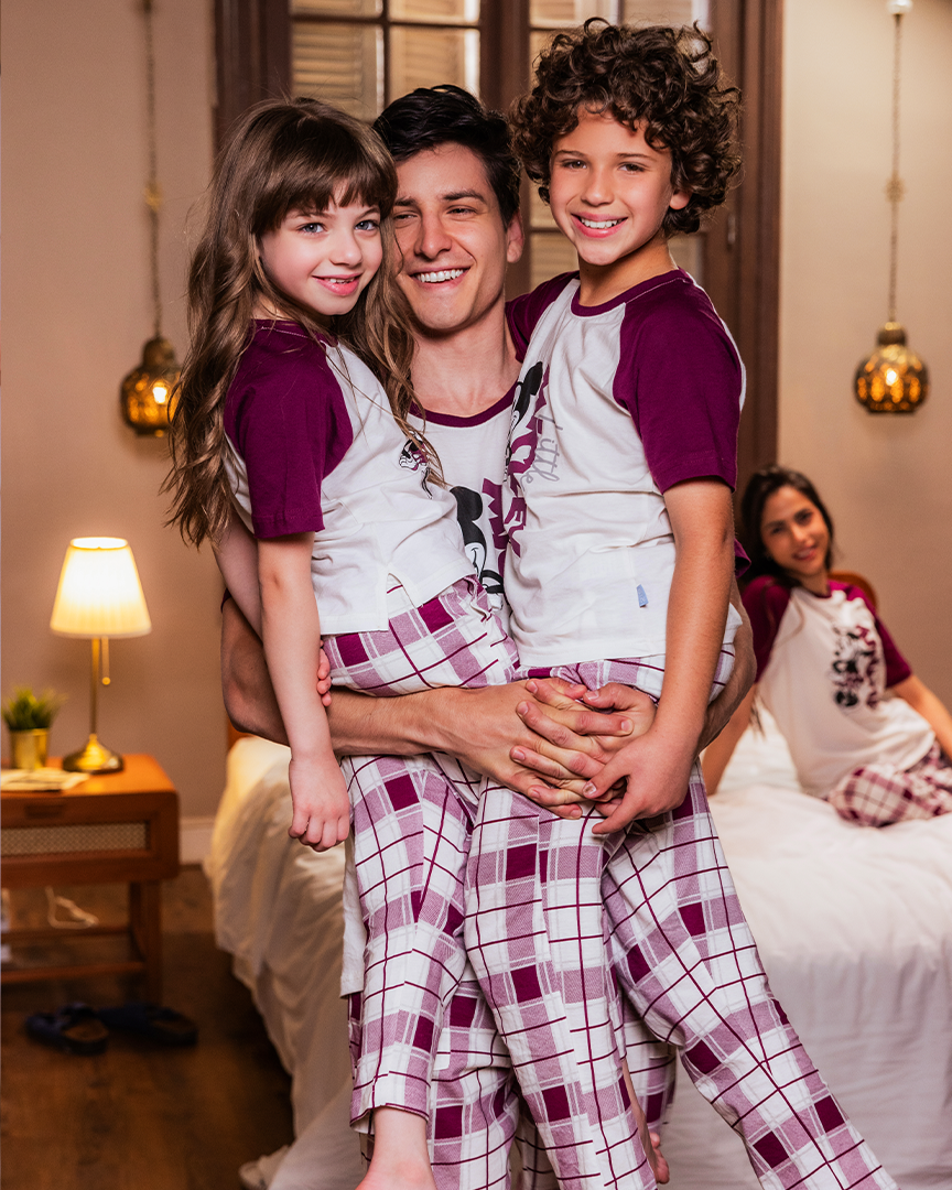 Family checkers بيجاما اولادي نص كم و بنطلون قطن