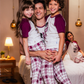 Family checkers Men's half-sleeved pajamas and cotton trousers