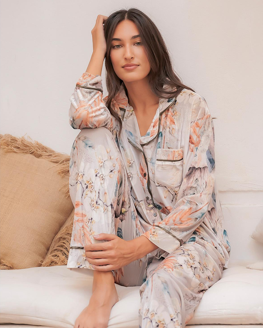 Women's pajamas, classic, woodland, janzray bey, satin rose