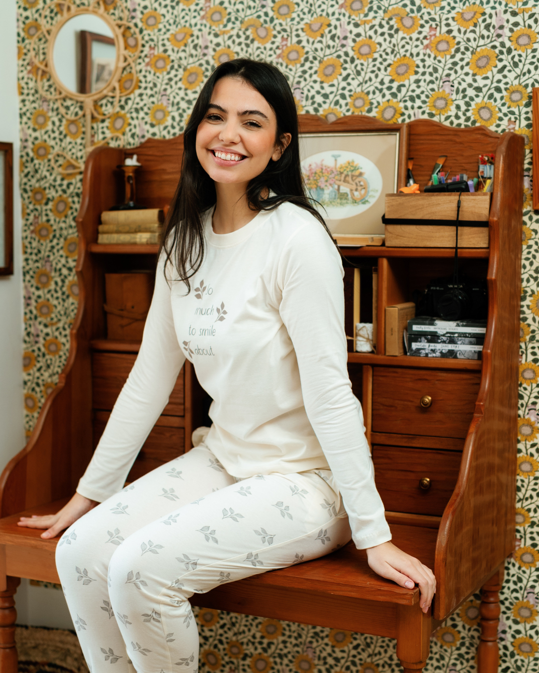 بيجاما حريمى بكم و بنطلون اوراق الشجر