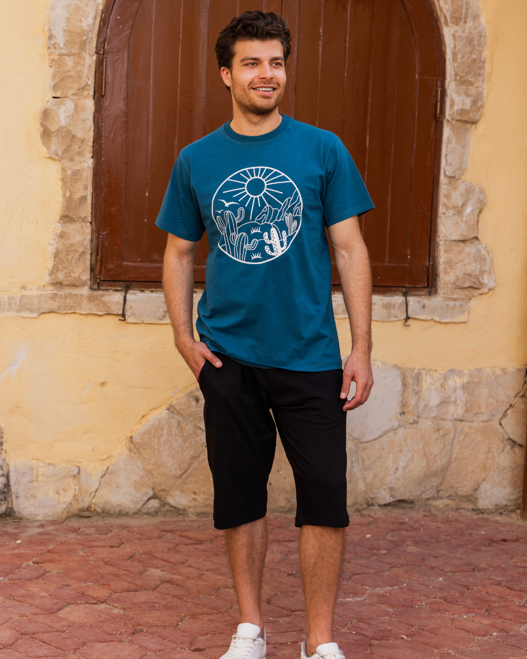 road and sun men's pajamas, half sleeves and pentacourt