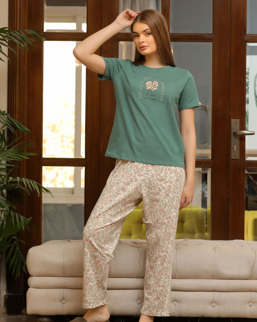 Be slow and happy Pajamas for women, half sleeves