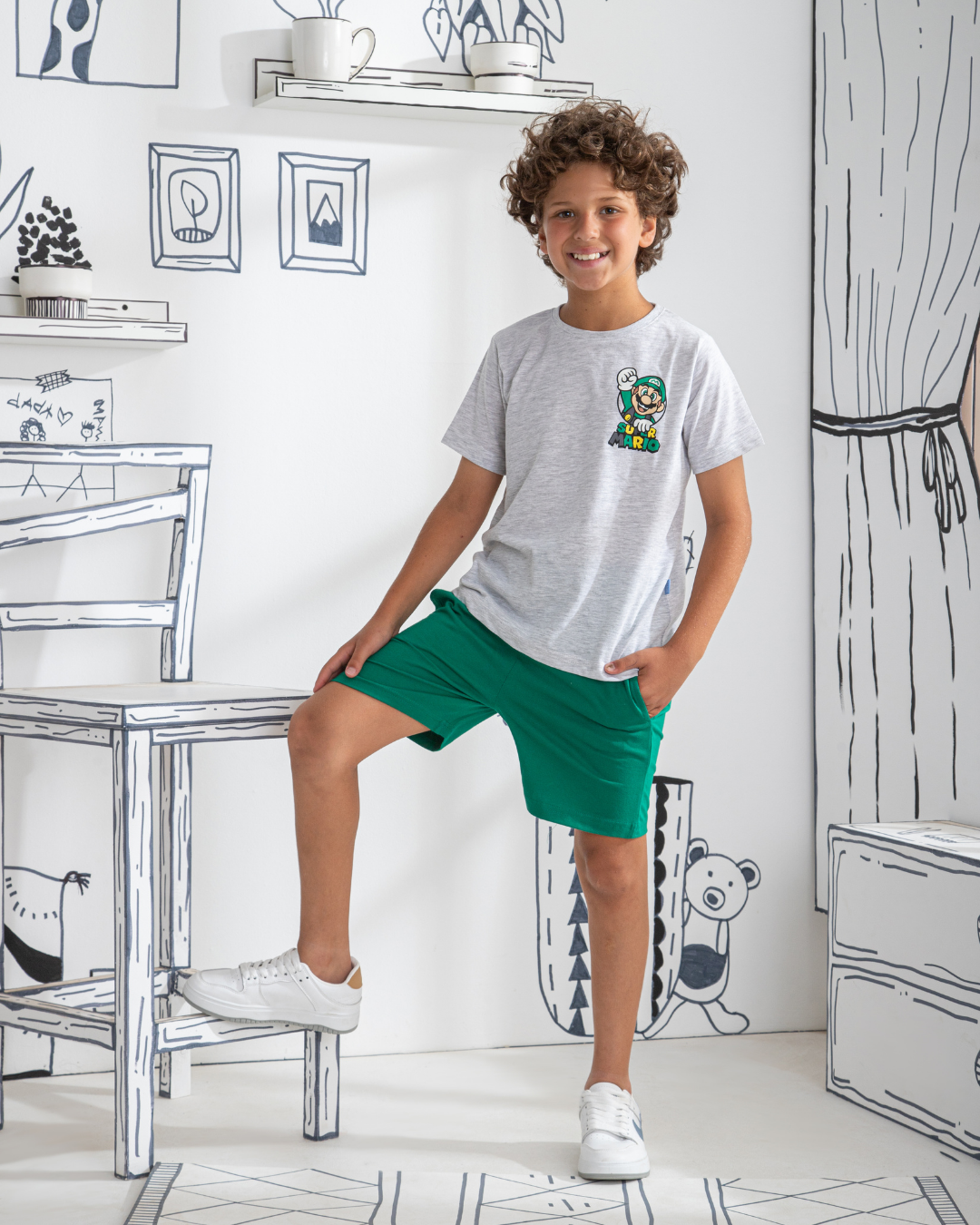 Super mario بيجاما أولادي نُص كُم