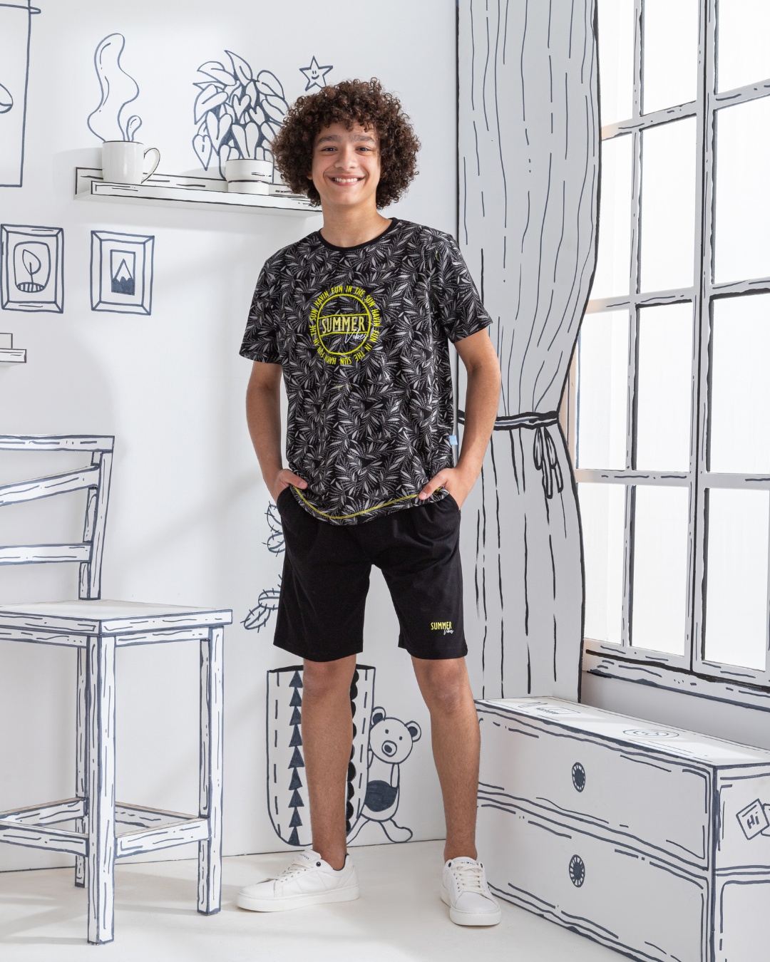 Summer vibes Junior boys' pajamas, half sleeves and cotton shorts