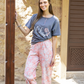 Women's pajamas, half sleeves, polo pants, and a flower