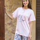 Women's pajamas, half sleeves, polo pants, and a flower